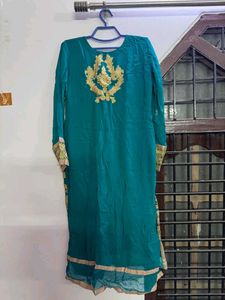 Elegant Teal Kurta with Gold Embroidery gharara