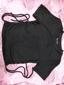 Zara Ribbed Crop Top Size 28 With Adjustable Cords
