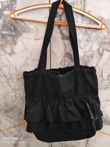 Chic Black Ruffle Tote Bag