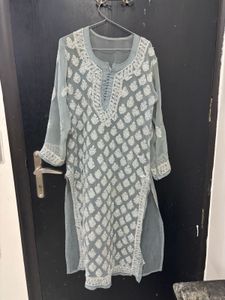 Elegant Grey Chikankari Kurta