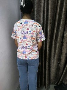 Funky Love Print White T-Shirt