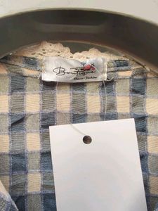 New with tag Korean Cute Gingham Ruffle Blouse