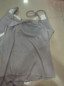 Gray Ribbed Camisole with Lace Trim