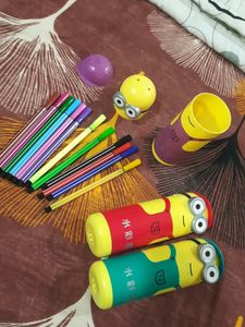 Pack Of 3 Multicolor Minions With 12 Sketch Pens