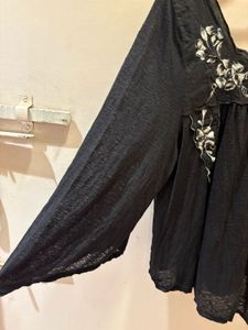 Black Embroidered Square Neck Top