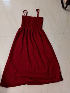 Red Smocked Maxi Dress