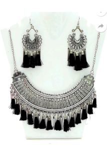 Oxidized Silver Jhumka &amp; Necklace Set