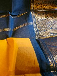 Elegant Yellow &amp; Navy blue Sungudi Saree