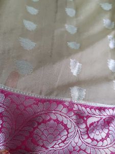 Elegant Cream &amp; Pink Silk Saree
