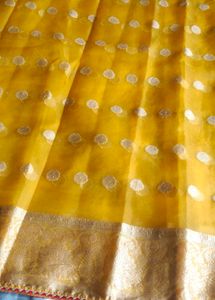 haldi function mango colour organza saree