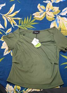 Cider Olive Green Ruched Top