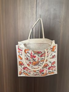 Floral Print Jute Tote Bag