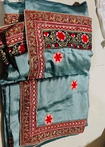 Elegant Embroidered Grey Saree new
