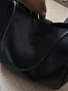 Chic Black Faux Leather Tote Bag