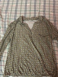 Flowy Geometric Print Long Sleeve Formal Top