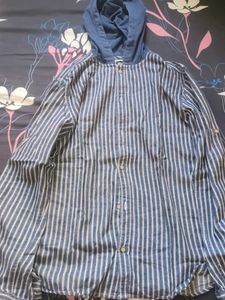 Striped Button-Up Shirt with Hoodie