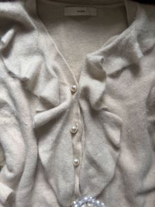 Chic Cream Cardigan with Pearl Details