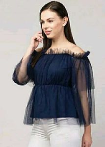 Party Wear Top In Navy Blue Colour