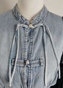Denim/Cotton  mix manderin Collar tops