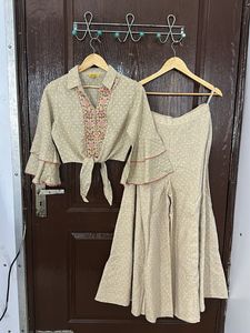 GLOBAL DESI Embroidered Crop Top &amp; Palazzo Set
