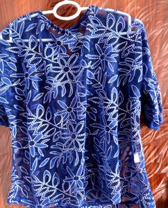 Elegant Blue Floral Lace Blouse