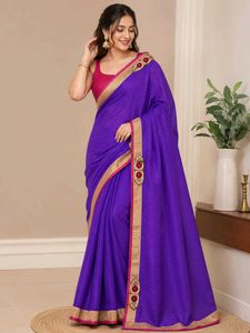 Beautiful Violet Colour Saree With Blouse 🤩