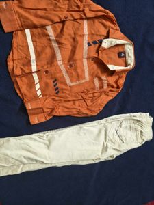 Kids Orange Shirt and Cream Pants Set