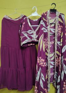 Three Piece Set Blouse Shrug And Sharara