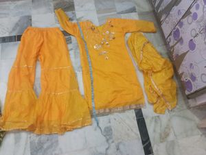 Yellow Kurta Set with Palazzo & Dupatta