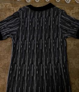 SHEIN Knit Pattern Polo Shirt | Black &amp; Grey | 100