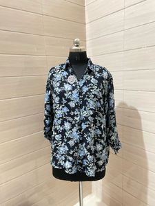 Oversized Floral Print Button-Up Shirt