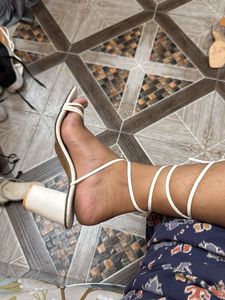 White Strappy Lace-Up Heels