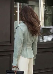 OYELA Striped Green Peplum Blouse – With Tags