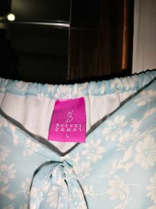 Chinese Light Blue Floral Tiered Dress