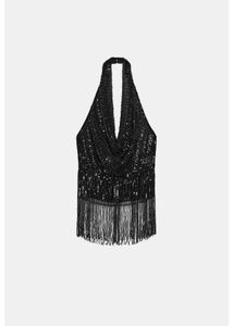 Zara Party wear sequin Black Halter Top with Fring