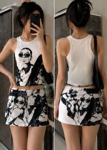 Black & White Graphic Print Co-ord Set | Crop Top