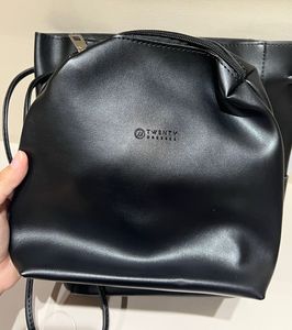 Chic Black Faux Leather Bucket Bag