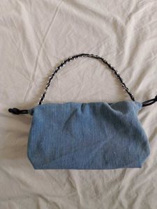Denim Shoulder Bag with Chain Strap