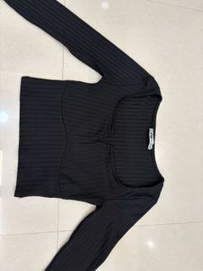 FB sisterRibbed Black Long Sleeve Top  -XXS