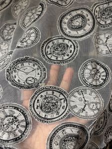 Sheer Clock Print Top with Fringe