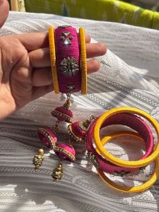 Traditional Indian Kundan Silk Thread Bangle Set