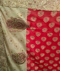 Elegant Ethnic Gold Red Saree with Intricate Det