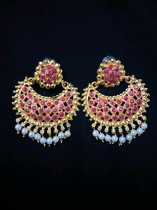 Stunning Ethnic Earrings with Red Stones & Pearls