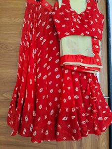 Red Bandhani Print Lehenga Choli Set