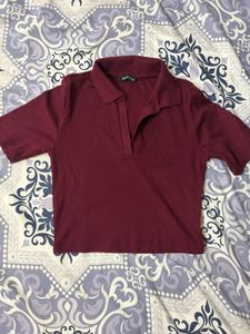 Maroon Collared Crop Top