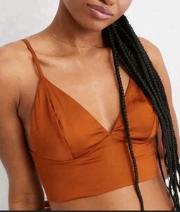 Aerie Satin Plunge Top - Copper Bronze