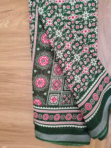 Green Saree with Red Floral Print