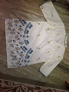 White Floral Print Kurta Set