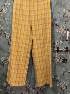 Yellow Plaid Wide-Leg Pants