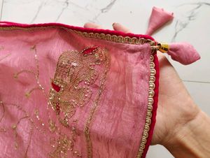 Beautiful Pink &amp; Red Embroidered Saree
